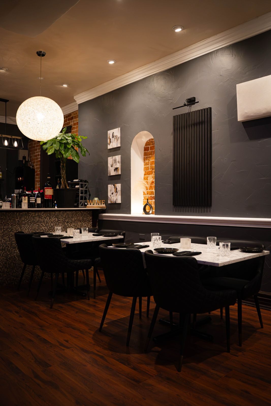 The bar and dining tables at AGI